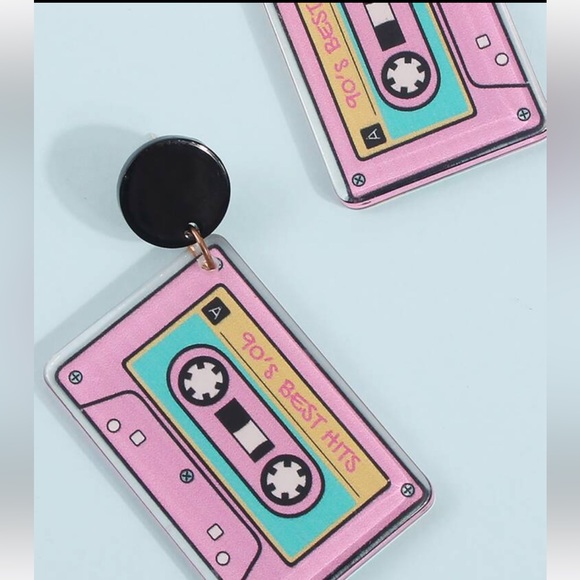 Pink & Teal 90’s cassette tape earrings - Picture 2 of 3